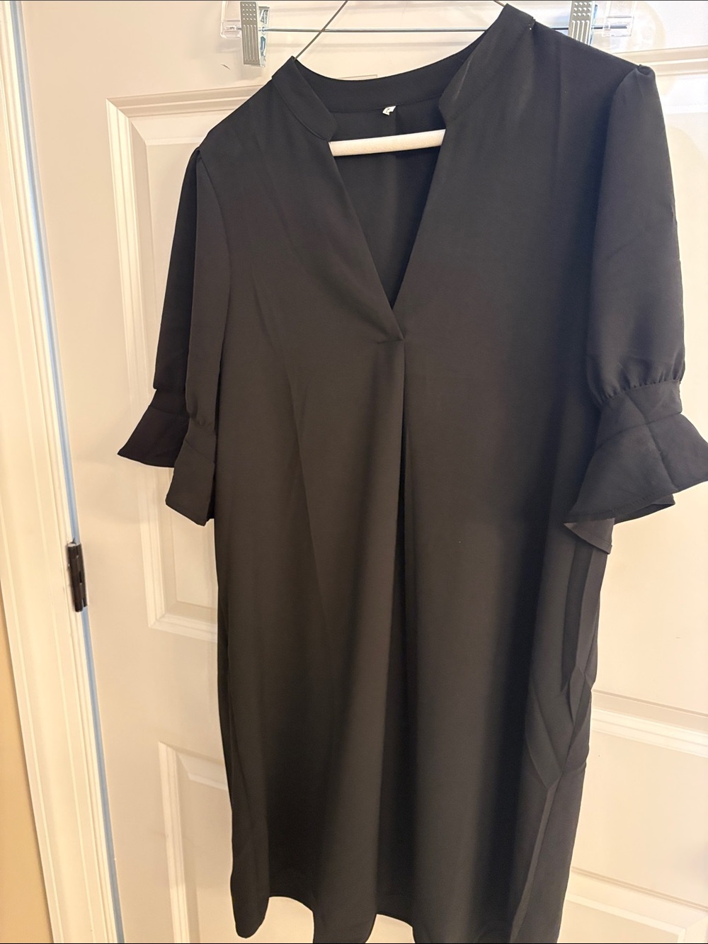Amazon Black Midi Dress with Ruffle Short Sleeves
